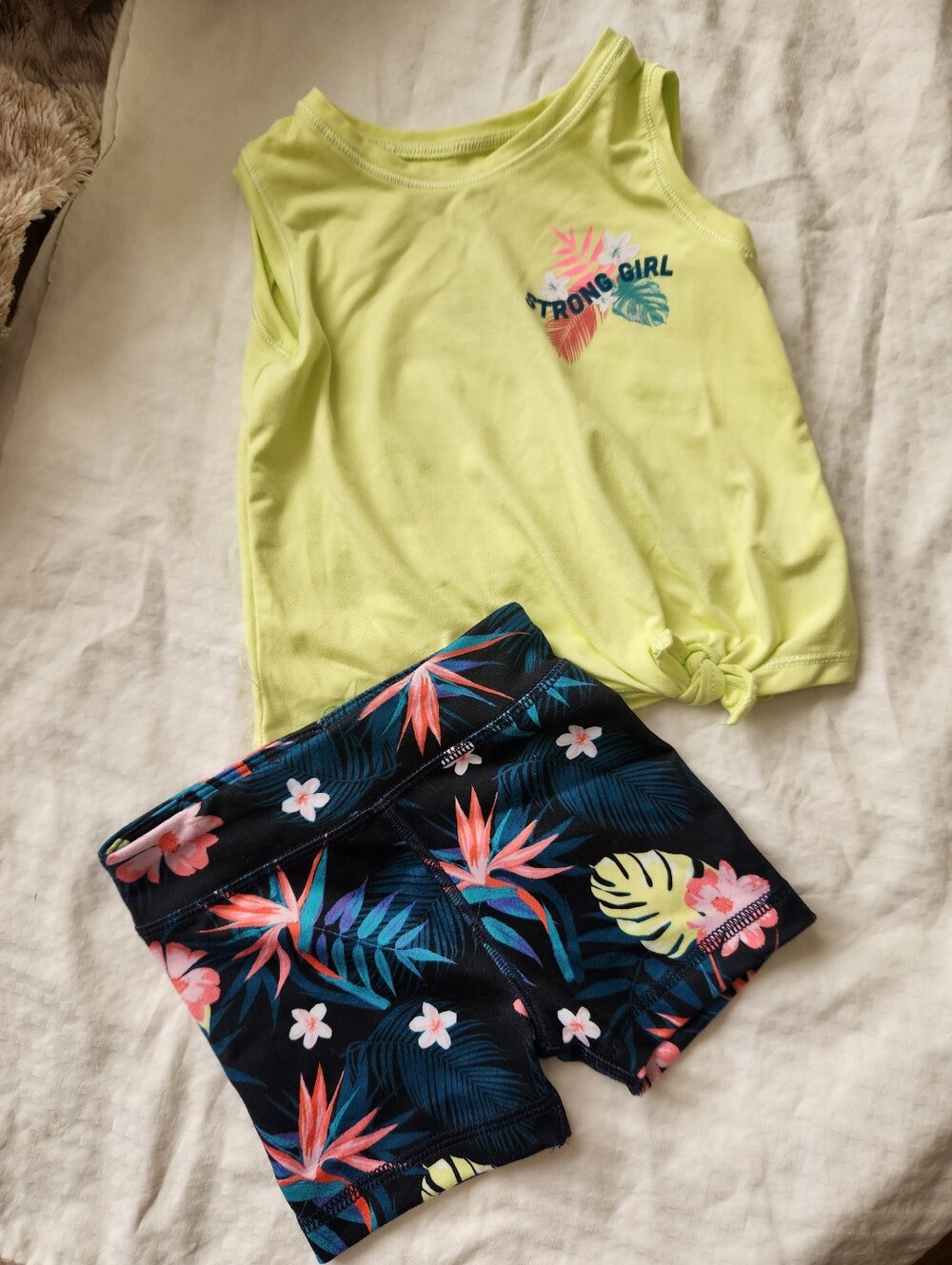 jumping beans Neon Yellow Active Tank with Tropical Leaf Print